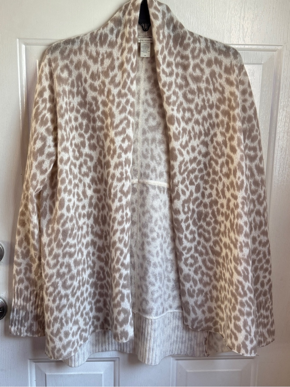 Leopard Print Open Front Cashmere Cardigan Sweater - Cream Taupe